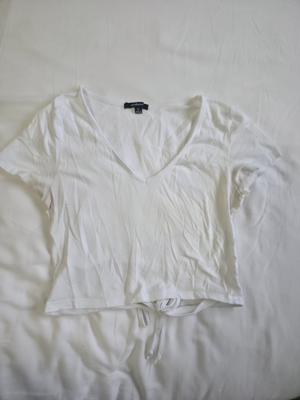 Ambiance White V-Neck Tie-Front Crop Top
